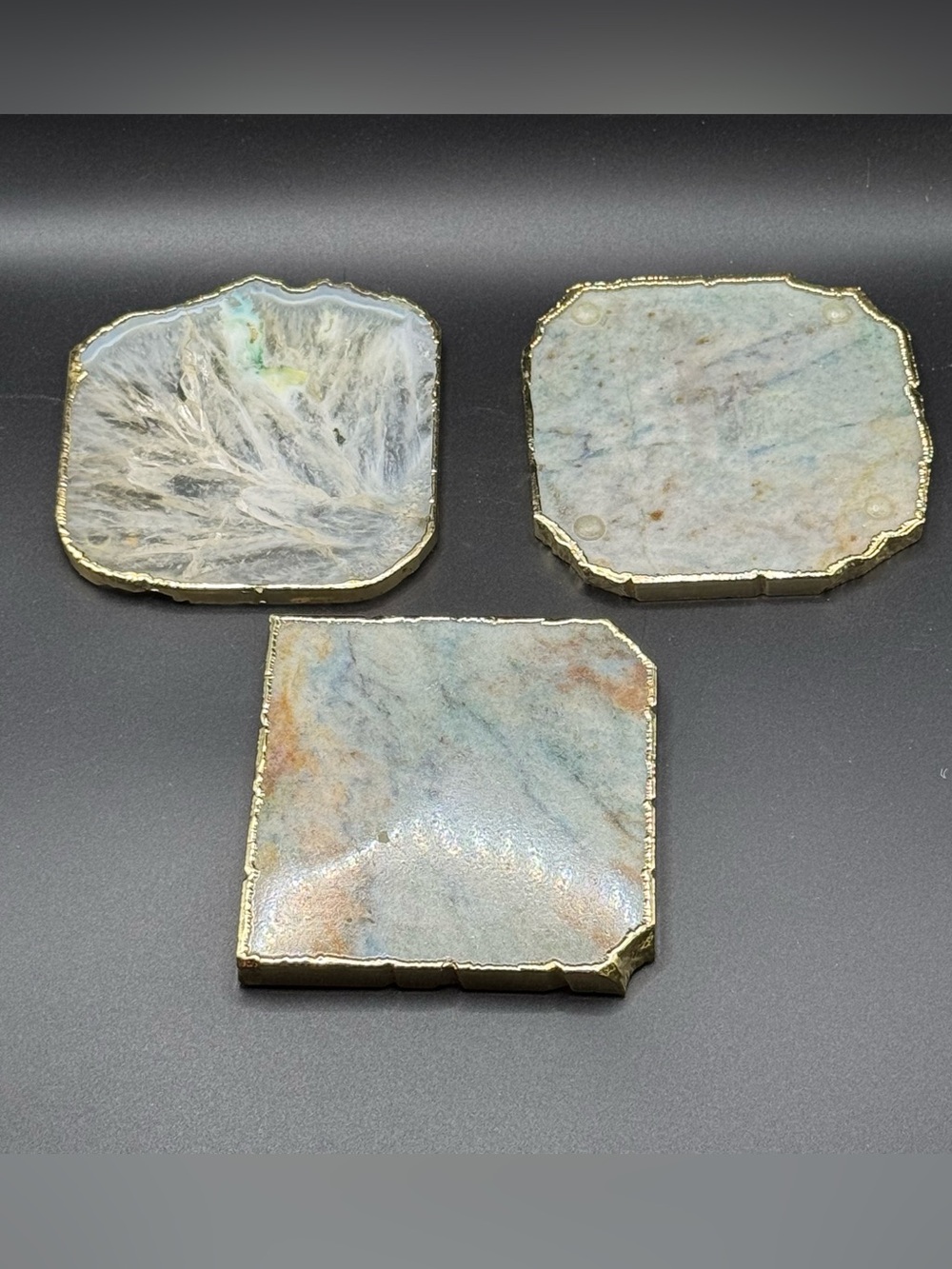 Anthropologie Marble Agate Coaster Trio with Gold Trim